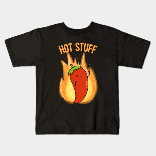 Hot Stuff Cute Chili Pun Kids T-Shirt by punnybone